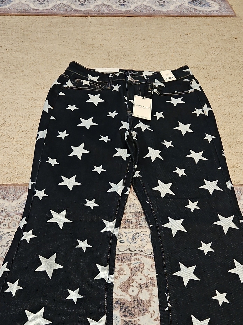 Judy Blue Dark Denim Star-Print Flare Jeans - Picture 2 of 12